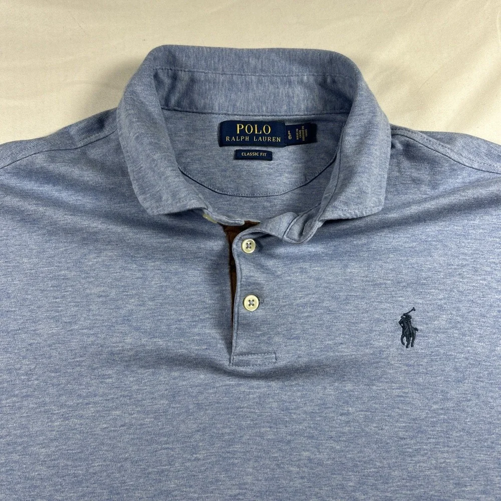 Polo Ralph Lauren Mens Henley Shirt Large Long Sleeve Collared Blue Classic Fit